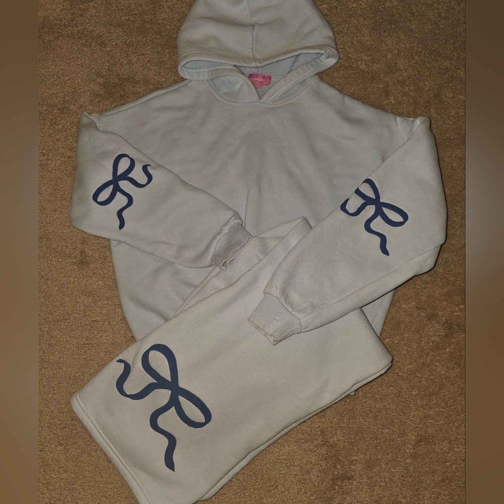 Edikted Bonney Bow Detail Sweatpants & Sweatshirt Set Blue Small